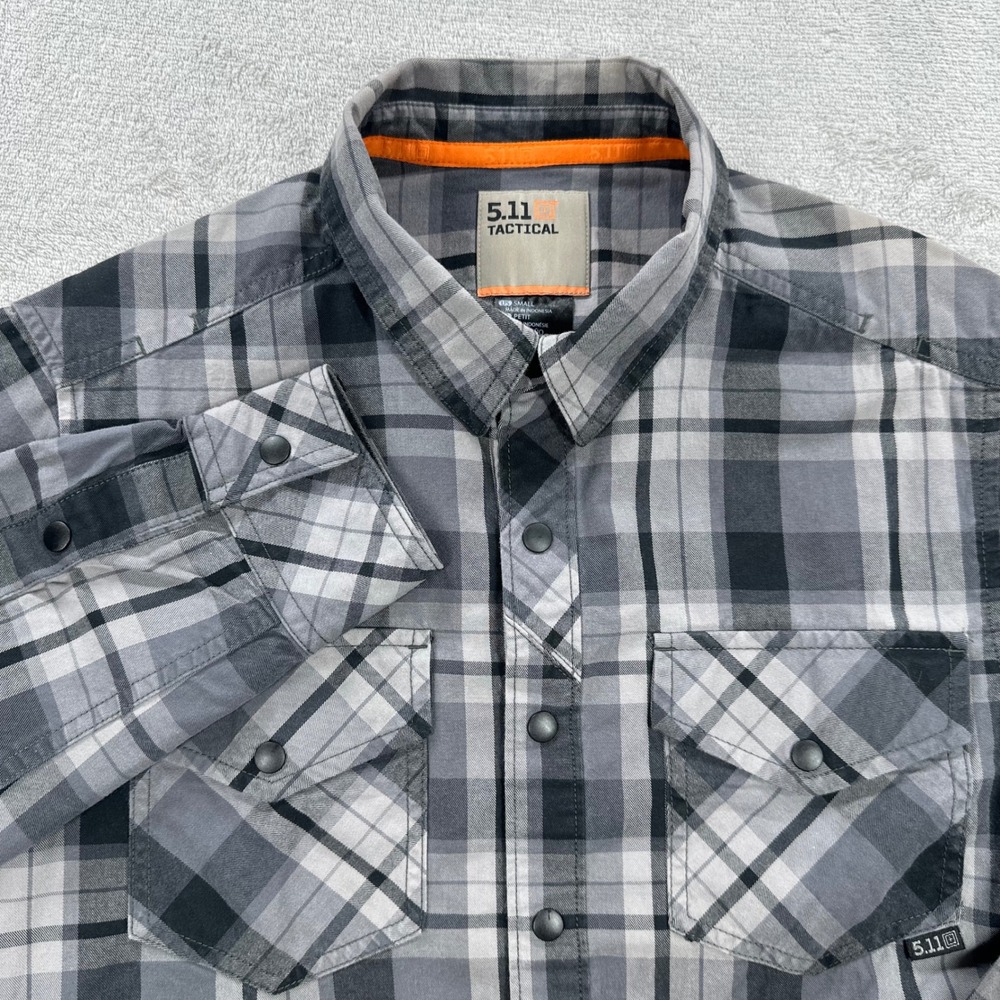 5.11 Tactical Shirt Mens Small Grey Plaid RAPIDraw Snap Front Utility Western